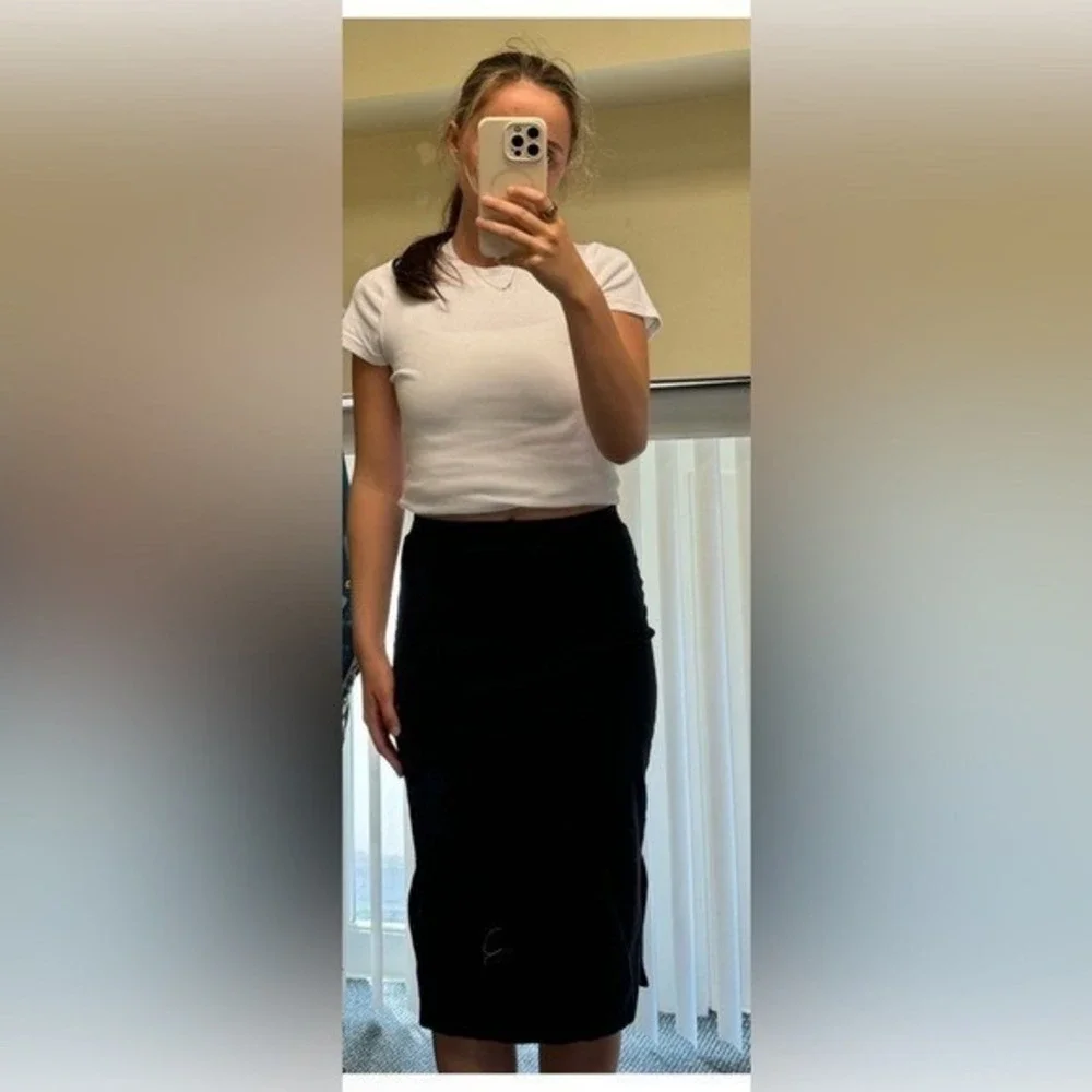 Hema Black Bodycon Midi Skirt Side Stripe Sporty Chic‎ White Slit Size S